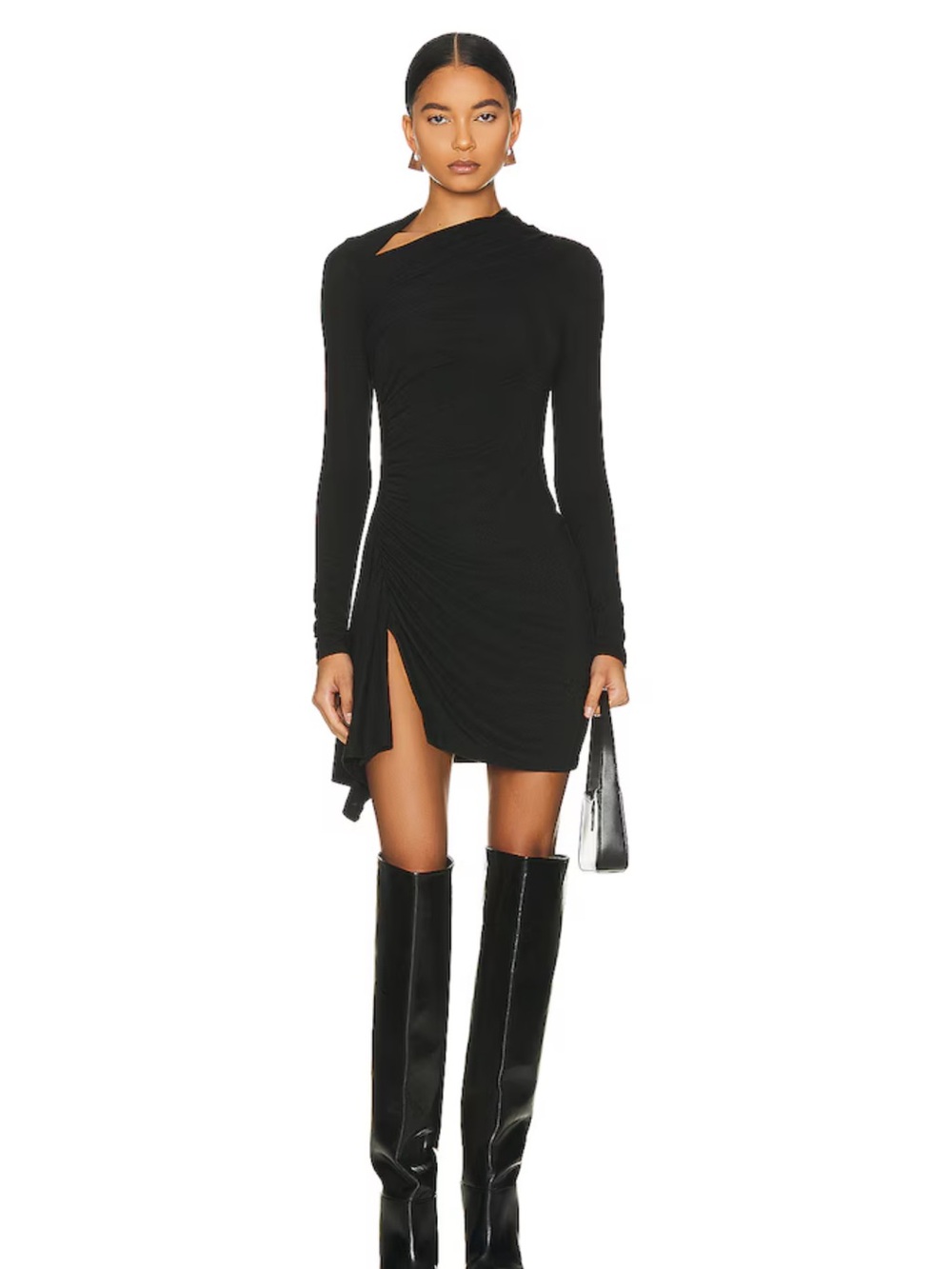 Enza Costa lurex jersey slash mini dress in black
